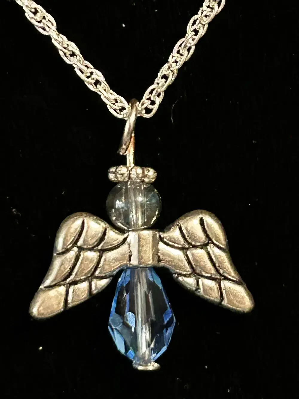 Silver Tone Beaded Angel Pendant Necklace 18